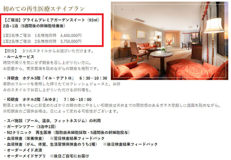 N2 クリニック ホテル椿山荘東京院　開院記念宿泊プラン