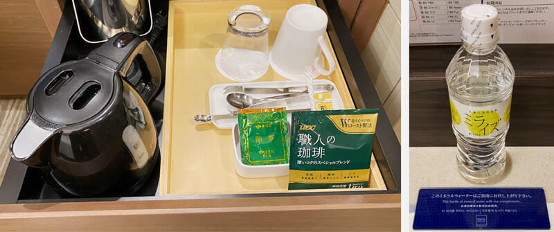 羽田エクセルホテル東急 部屋に備え付けのコーヒーと水