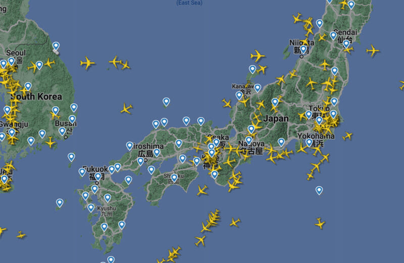 flightradar24　台風時