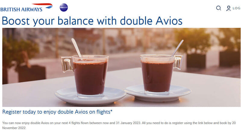 Boost your balance with double Avios 2022年11月