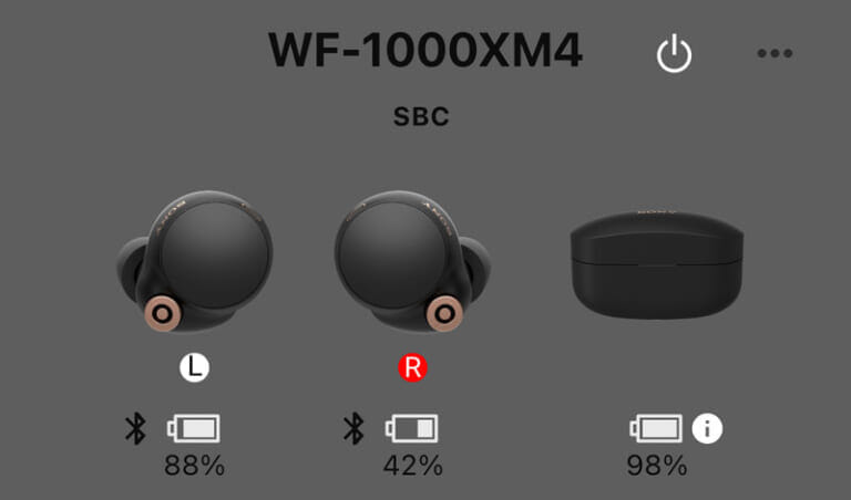Sony WF-1000XM4 バッテリー容量画面