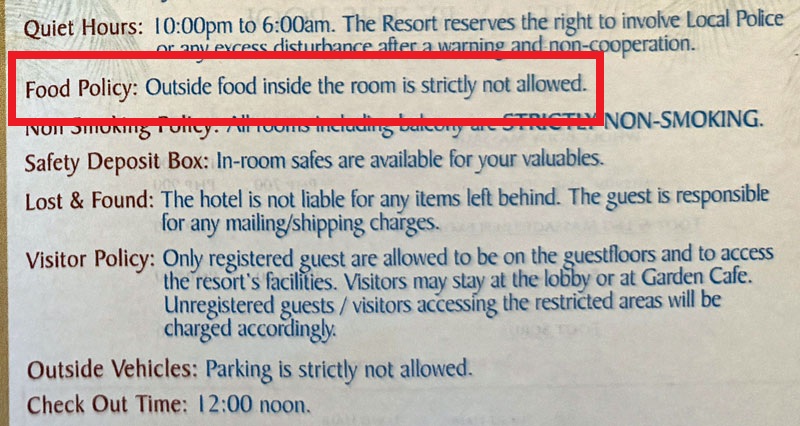 ヘナン ガーデン リゾート フードポリシー