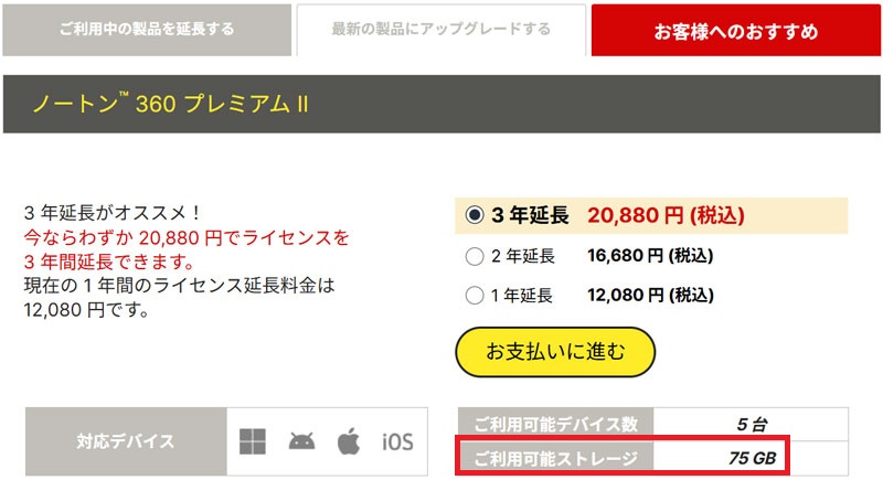 ノートン360プレミアムⅡ アップグレード料金