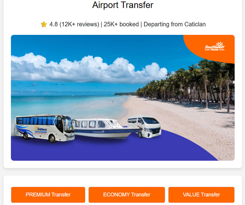Southwest Tours - Boracay Transfer via Caticlan Airport (Shared)