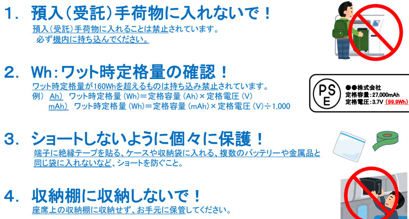 モバイルバッテリー 機内持ち込みルール 国土交通省