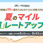 「JAL×moppy 夏のマイル「超」レートアップ祭」、交換レートが実質最大96%（諸条件あり）