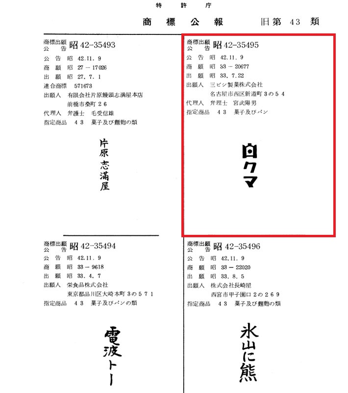 三ビシ製菓株式会社 白くま 商標
