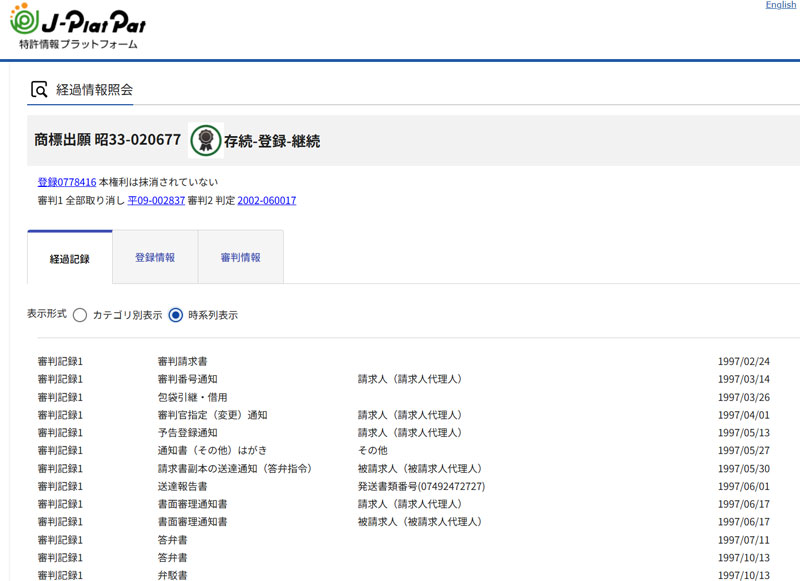 白くま事件 J-PlatPatの「経過情報照会」