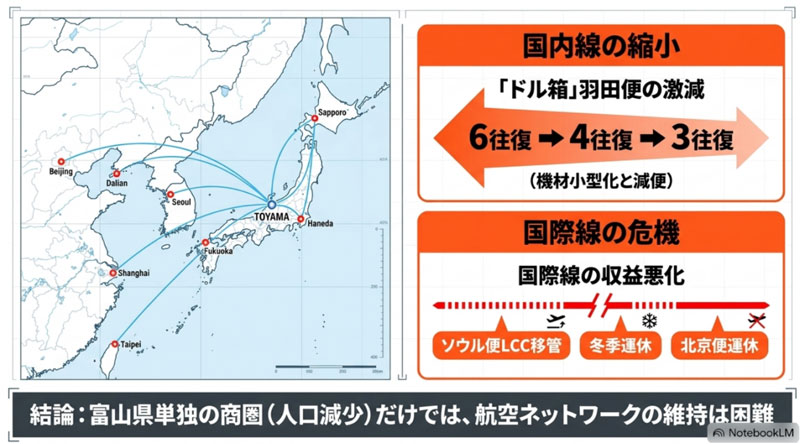 富山高山すし空港 減便で乗客数減少