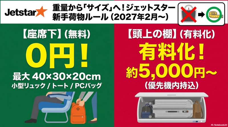 ジェットスターが機内の手荷物収納棚を有料化