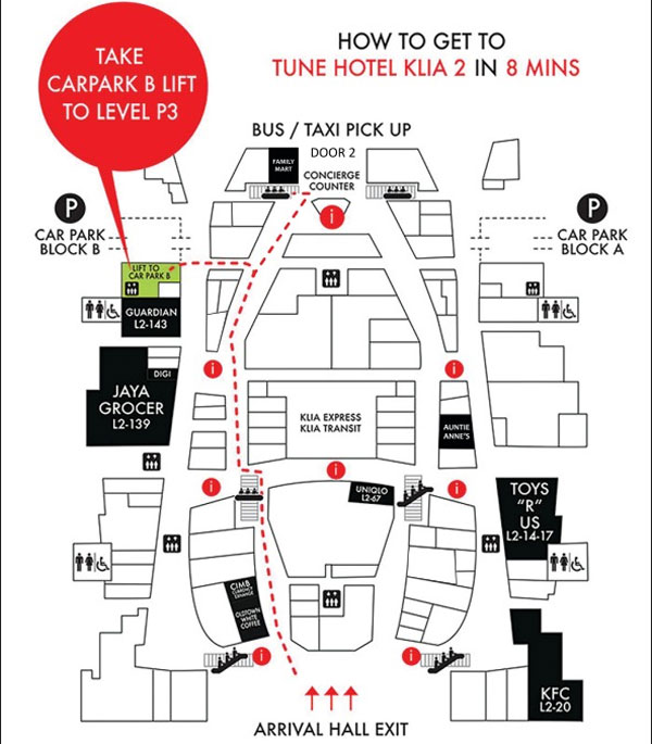 Tune Hotel KLIA-KLIA2 空港からのアクセスマップ