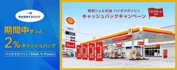 アメックス「昭和シェル石油」のハイオク給油で2%キャッシュバック