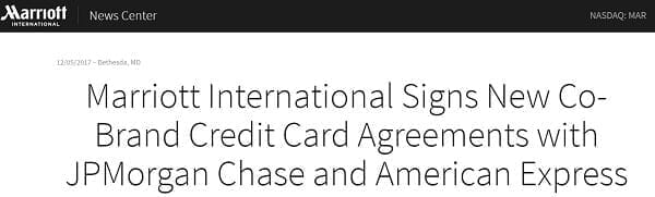 北米におけるマリオット・SPGのクレジットカードに関する発表（2社共存）