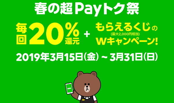 LINE Pay「春の超Payトク祭」で20%還元とSuicaチャージ