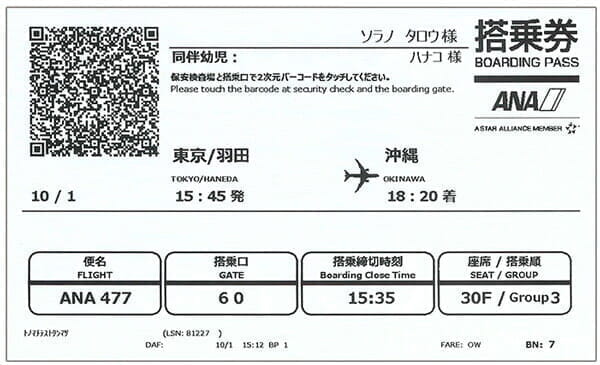ANA 紙の搭乗券